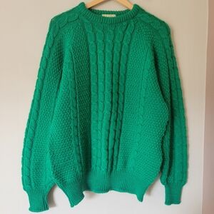 Vintage Carraig Donn Irish Wool Cable Knit Aran Wollen Fisherman Sweater Size L